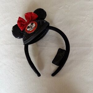 Minnie Mouse Black Sequin Mouse Ears Headband with Red Bow for Kids